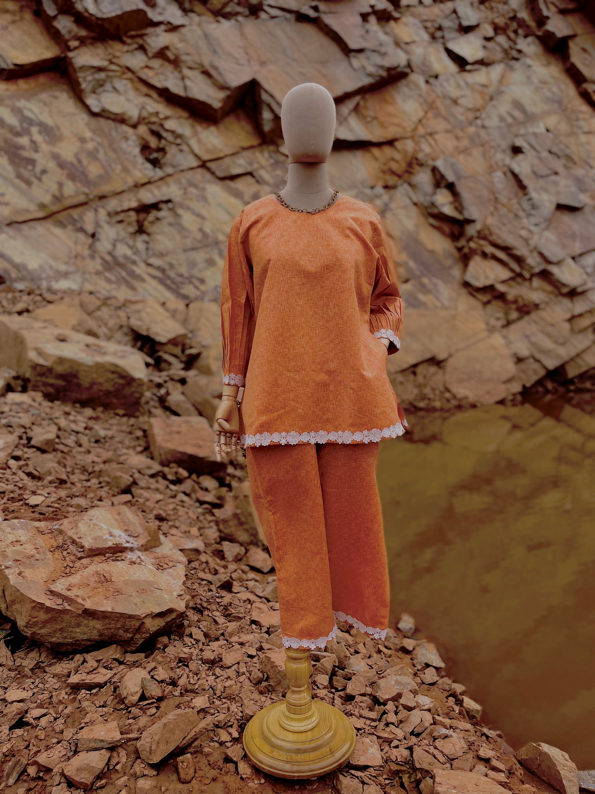 Women Linen Rust Orange Coordinate Set - Ziona MuL