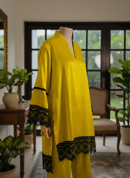 Women Green satin kurta with salwar