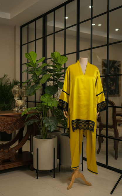 Women Green satin kurta with salwar