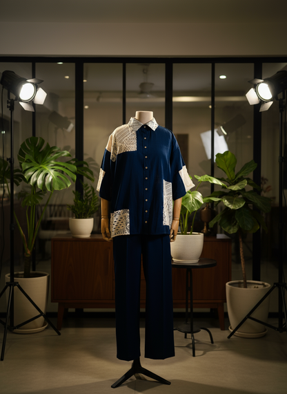 Women Navy blue lace coordinate set