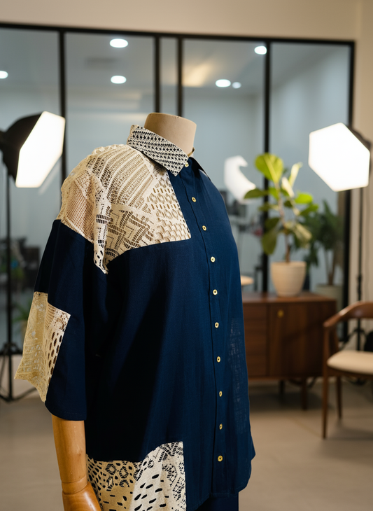 Women Navy blue lace coordinate set