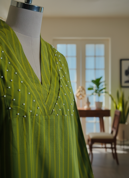 Women Green pearl coordinate set