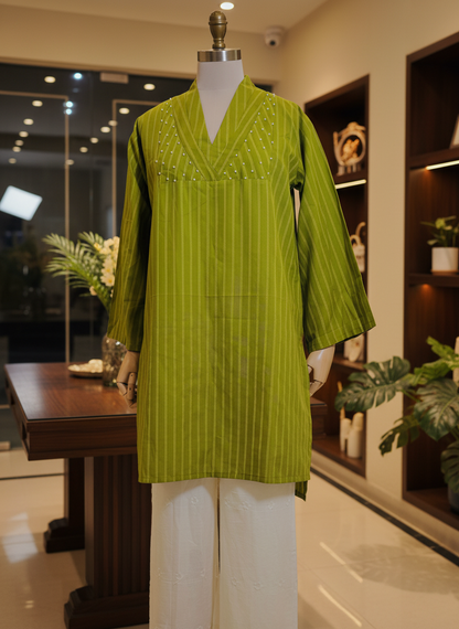 Women Green pearl coordinate set