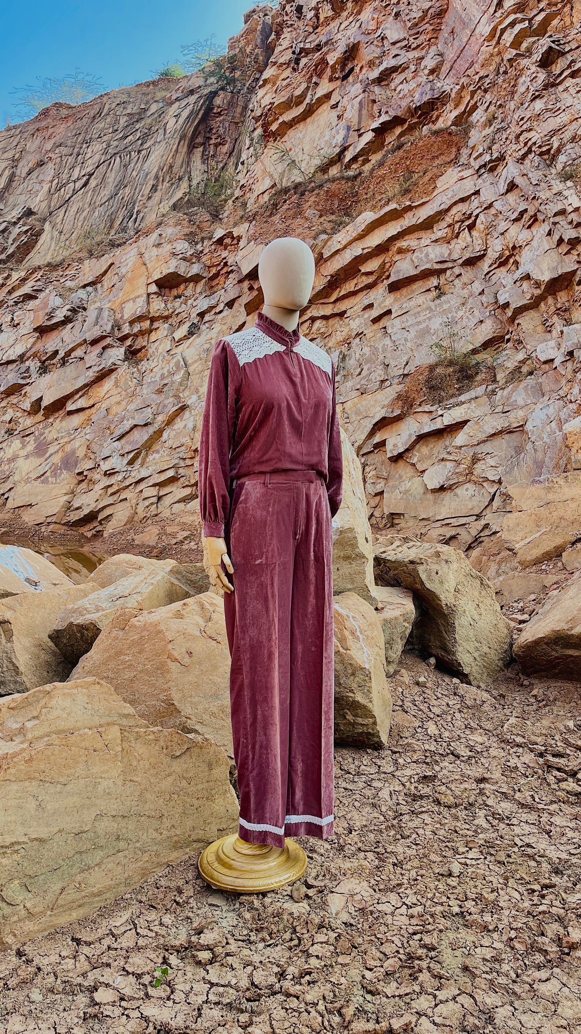 Women Mauve Velvet Coordinate Set - Ziona MuL