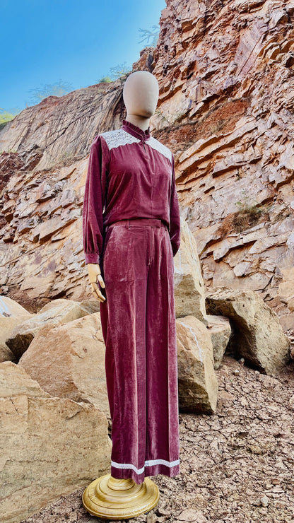 Women Mauve Velvet Coordinate Set - Ziona MuL