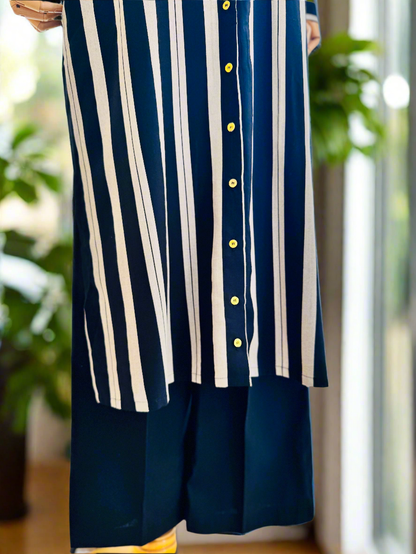 Women Black and white striped Co-ord Set