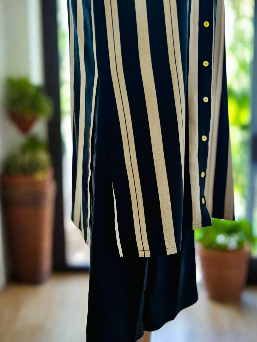 Women Black and white striped Co-ord Set