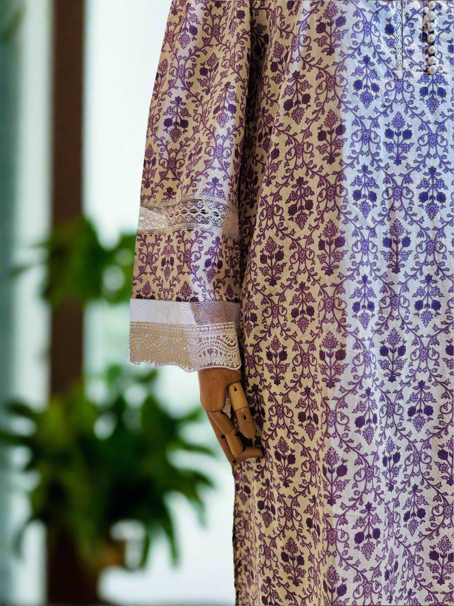 Women Cotton Purple Kurta Set with Dupatta