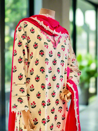 Women White printed kurta set