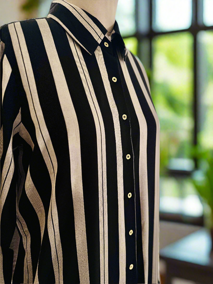 Women Black and white striped Co-ord Set