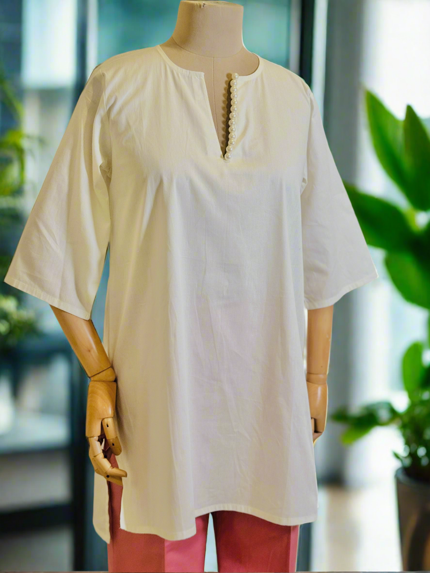 White and pink kurta set