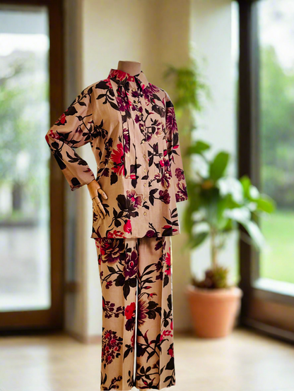 Women Beige Floral Printed Coordinate Set