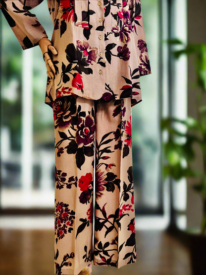Women Beige Floral Printed Coordinate Set