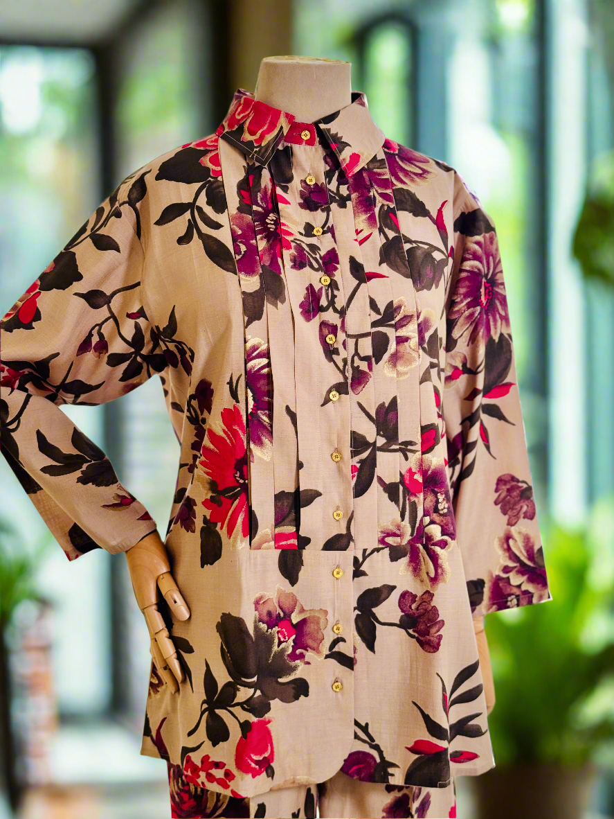 Women Beige Floral Printed Coordinate Set