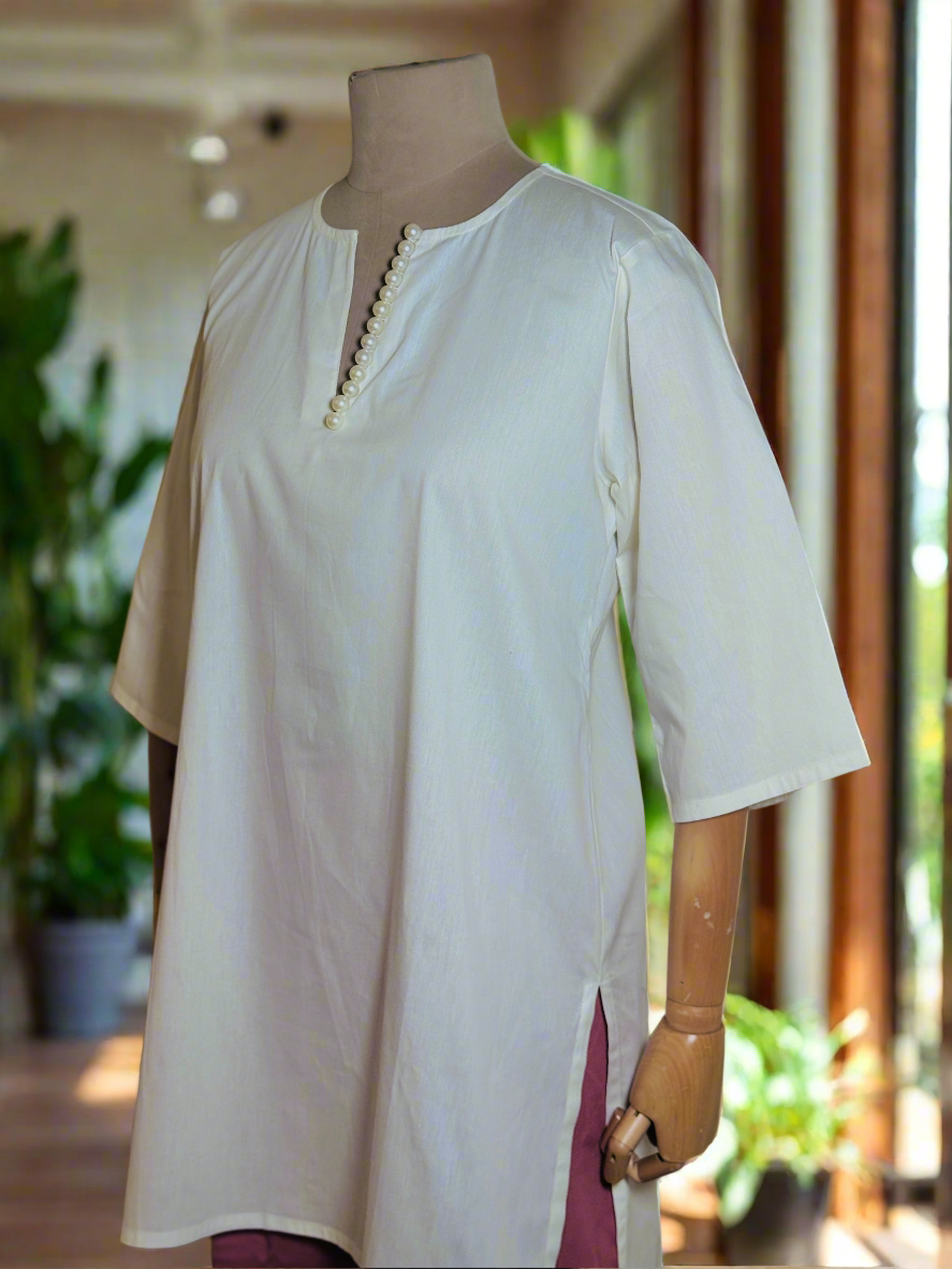 White and pink kurta set