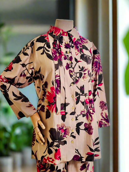 Women Beige Floral Printed Coordinate Set