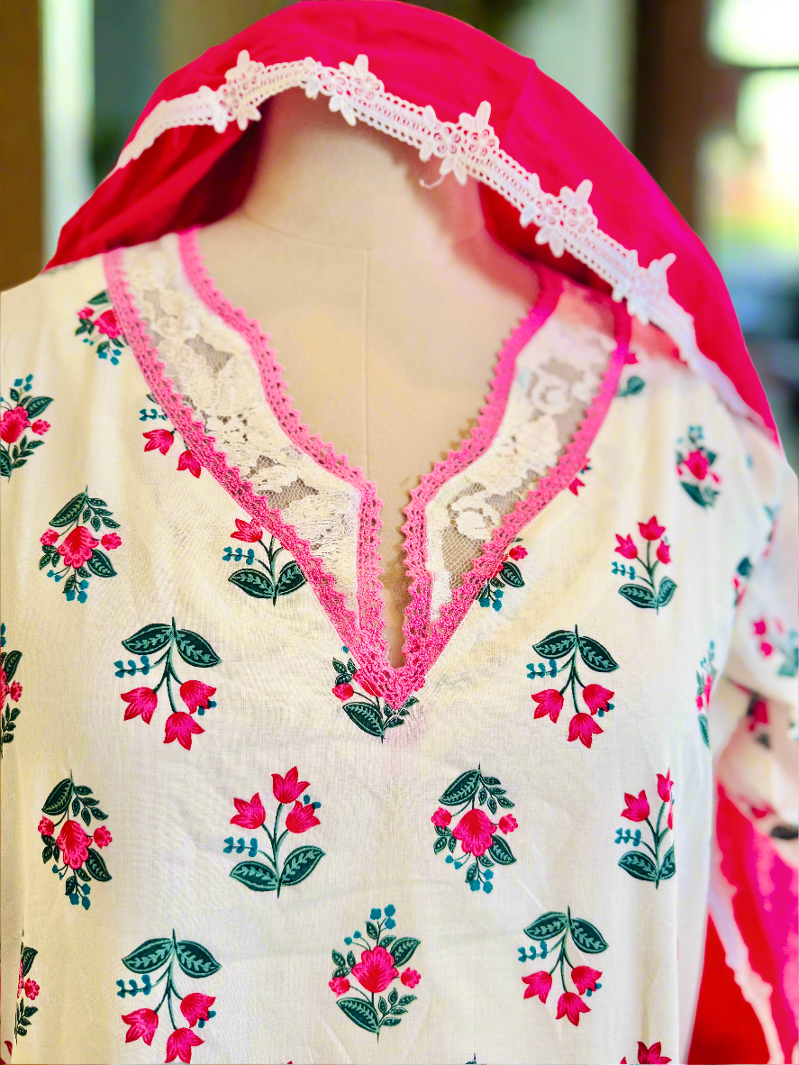 Women White printed kurta set