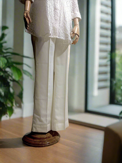 Women White Lace Top and Trouser Set