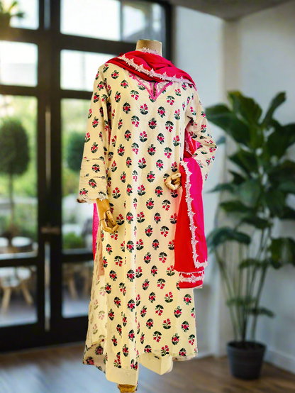 Women White printed kurta set