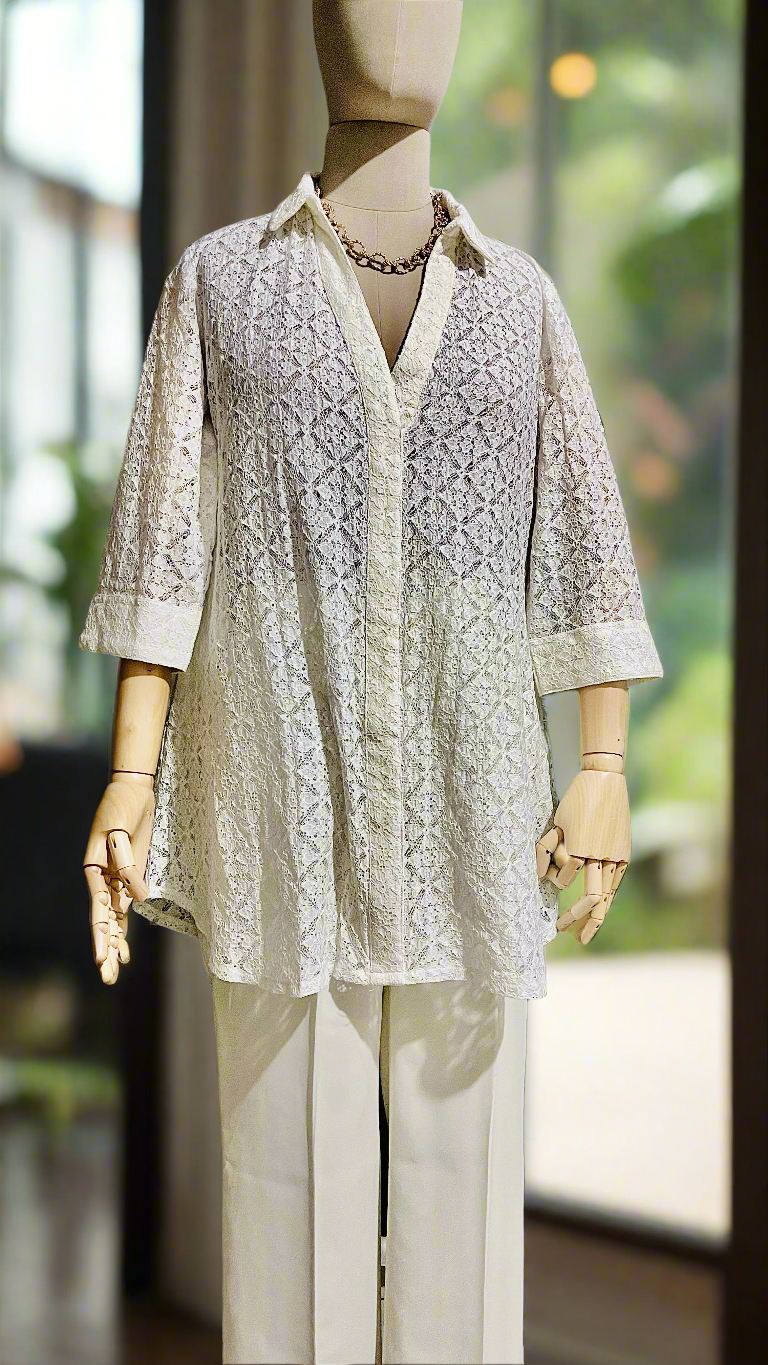 Women White Lace Top and Trouser Set